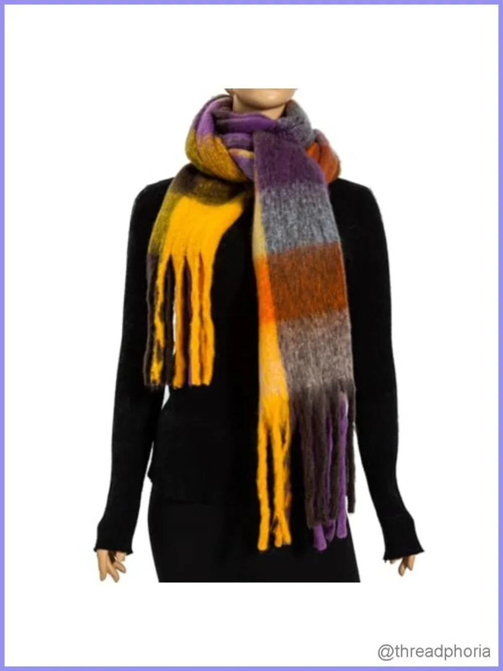 Oversized Chunky Blanket Scarf, Long Wrap with Fringes, 100% Polyester